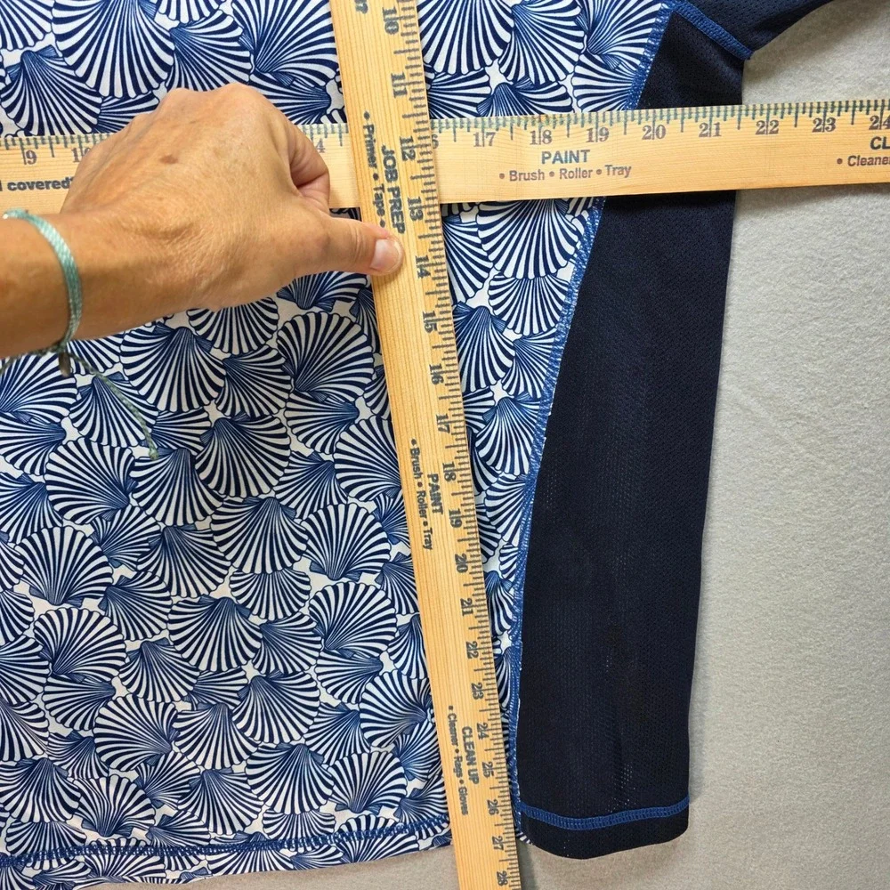 Tormenter Fishing Mens Blue Seashell Rash Guard SPF 50 Long Sleeve Shirt Large